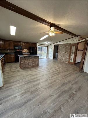 Empty room, Interior, Kitchen, Stone Walls, Wood Texture Flooring