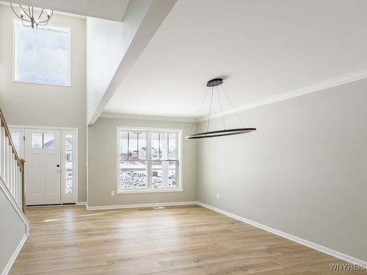 Empty room, Interior, Pendant Lights, Wood Texture Flooring