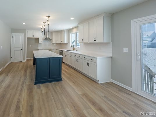 Interior, Kitchen, Pendant Lights, Recessed Lighting, Wood Texture Flooring