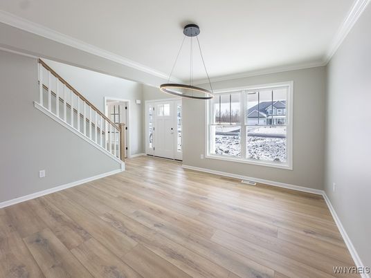 Empty room, Interior, Pendant Lights, Wood Texture Flooring