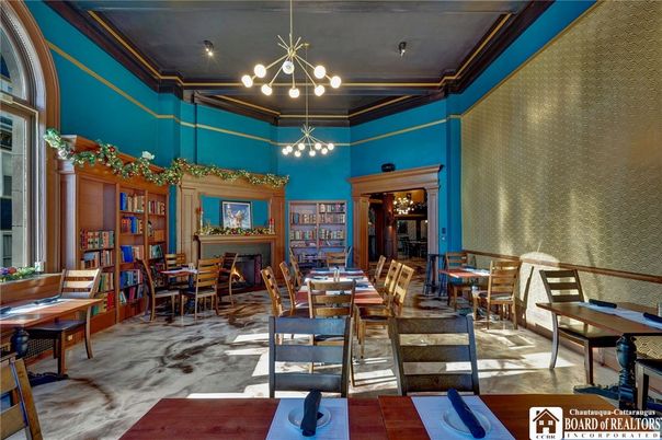Dining room, Fireplace, Interior, Pendant Lights