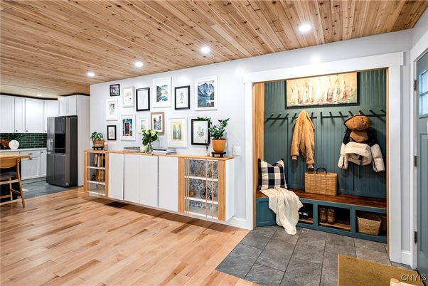 Interior, Kitchen, Recessed Lighting, Wooden Ceilings, Wood Texture Flooring
