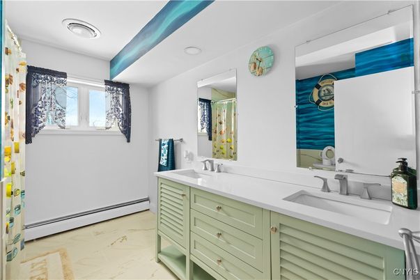 Bathroom, Dual Sink Vanities, Interior, Marble, Recessed Lighting