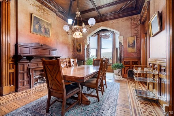 Chandelier, Dining room, Interior, Wooden Ceilings, Wood Texture Flooring