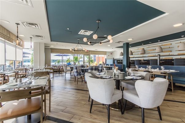 Dining room, Interior, Kitchen, Pendant Lights, Recessed Lighting, Wood Texture Flooring