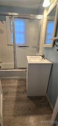 Bathroom, Glass Shower, Interior, Wood Texture Flooring