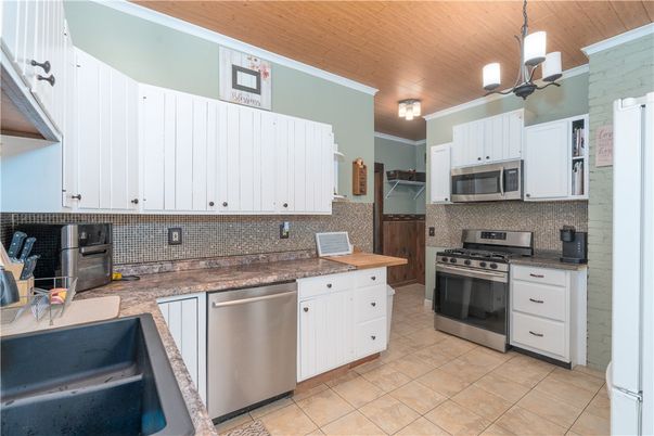 Interior, Kitchen, Pendant Lights, Stainless Steel Appliances, Wooden Ceilings