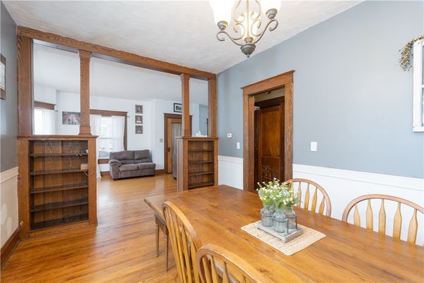Chandelier, Dining room, Interior, Wood Texture Flooring