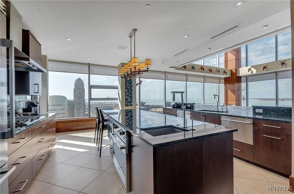 Chandelier, Interior, Kitchen, Recessed Lighting, Stainless Steel Appliances
