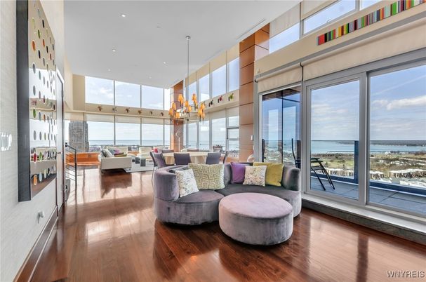Dining room, Interior, Living room, Pendant Lights, Recessed Lighting, Water, Wood Texture Flooring