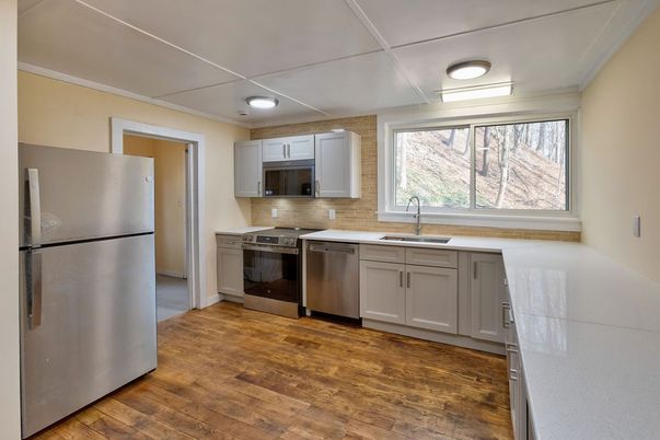 Interior, Kitchen, Stainless Steel Appliances, Wood Texture Flooring