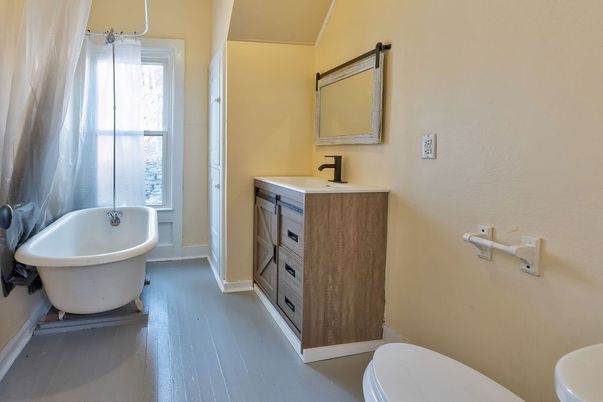 Bathroom, Dual Sink Vanities, Free Standing Baths, Interior, Wood Texture Flooring