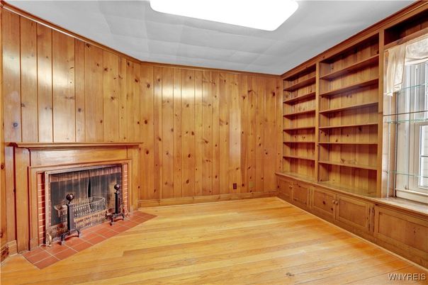 Empty room, Fireplace, Interior, Wood Texture Flooring, Wooden Walls