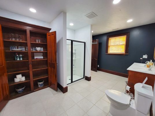 Bathroom, Glass Shower, Interior, Recessed Lighting
