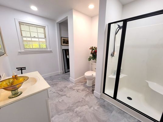 Bathroom, Dual Sink Vanities, Interior, Marble, Recessed Lighting