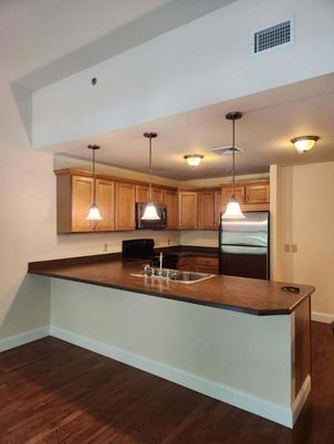 Interior, Kitchen, Pendant Lights, Stainless Steel Appliances, Wood Texture Flooring