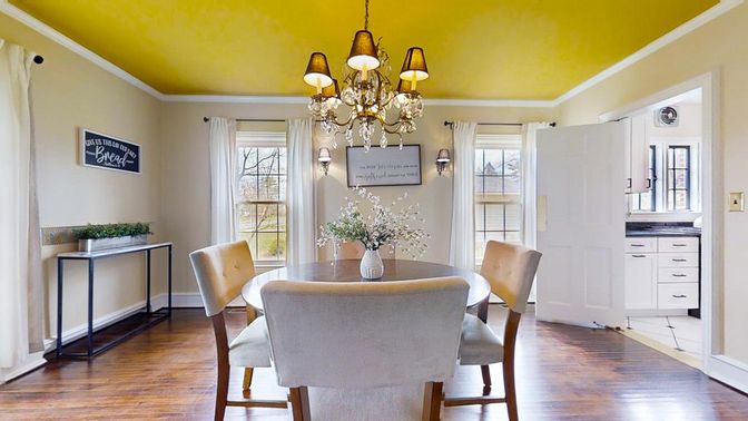 Chandelier, Dining room, Interior, Wood Texture Flooring