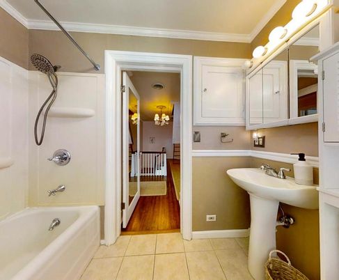 Bathroom, Chandelier, Interior, Wood Texture Flooring