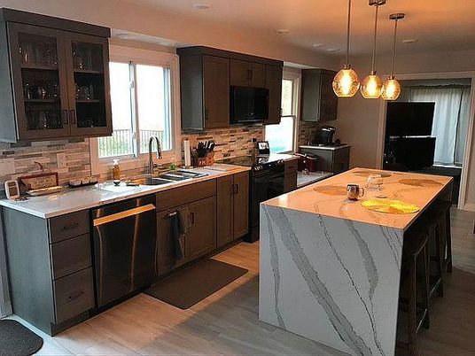 Interior, Kitchen, Pendant Lights, Recessed Lighting, Wood Texture Flooring