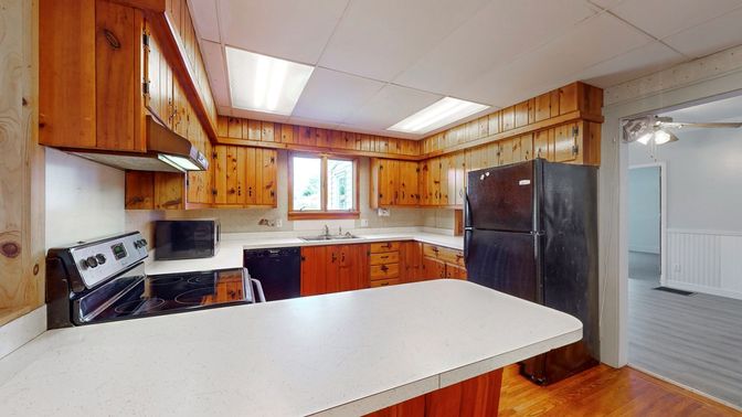Interior, Kitchen, Wood Texture Flooring, Wooden Walls