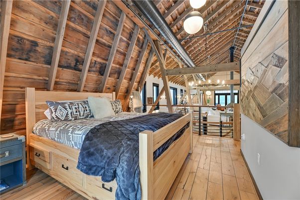 Bedroom, Interior, Pendant Lights, Wooden Beams, Wooden Ceilings, Wood Texture Flooring