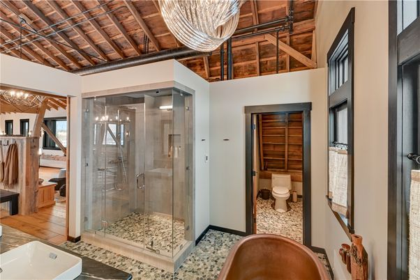 Bathroom, Glass Shower, Interior, Wooden Beams, Wooden Ceilings