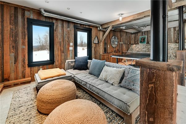 Interior, Living room, Recessed Lighting, Wooden Walls