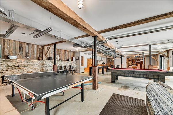 Billiard Table, Game Room, Interior, Stone Walls