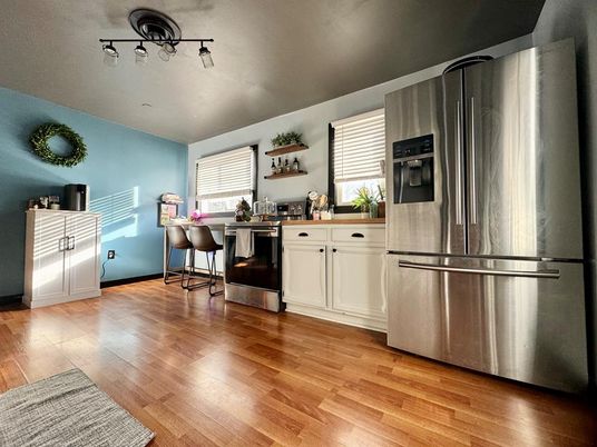 Interior, Kitchen, Stainless Steel Appliances, Wood Texture Flooring
