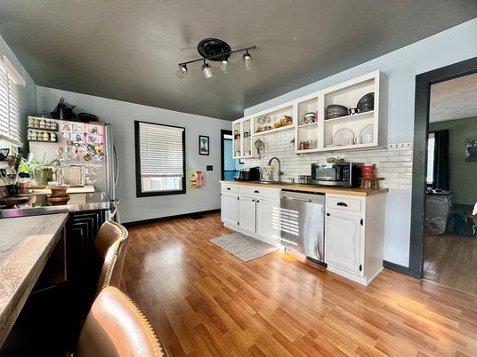 Interior, Kitchen, Stone Walls, Wood Texture Flooring