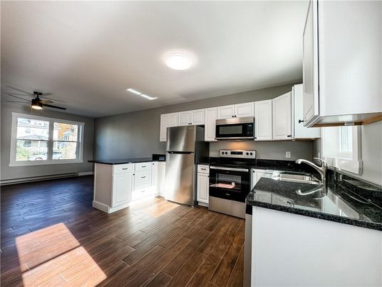 Interior, Kitchen, Stainless Steel Appliances, Wood Texture Flooring