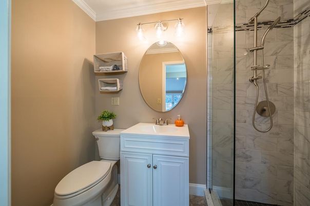 Bathroom, Glass Shower, Interior, Marble Walls