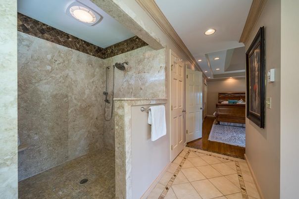 Bathroom, Interior, Recessed Lighting, Wood Texture Flooring