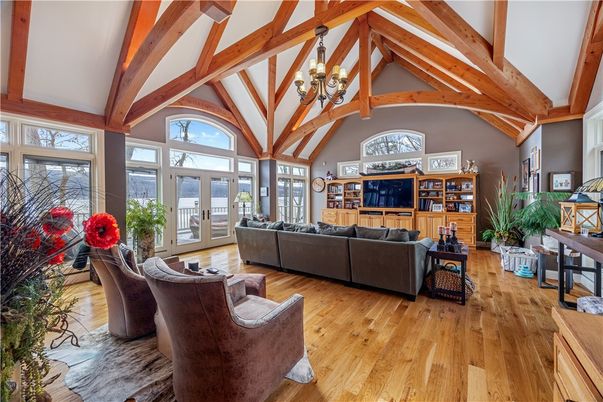 Chandelier, Interior, Living room, Wooden Beams, Wood Texture Flooring