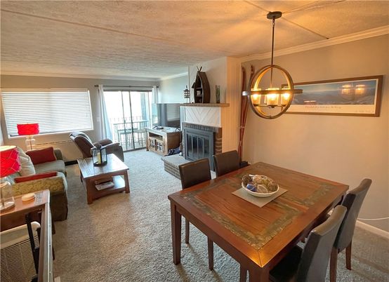 Dining room, Fireplace, Interior, Living room, Pendant Lights