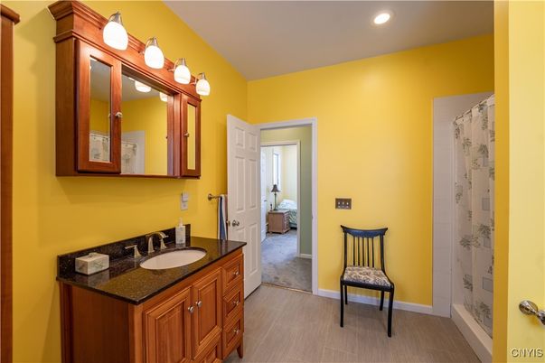 Bathroom, Interior, Recessed Lighting, Wood Texture Flooring