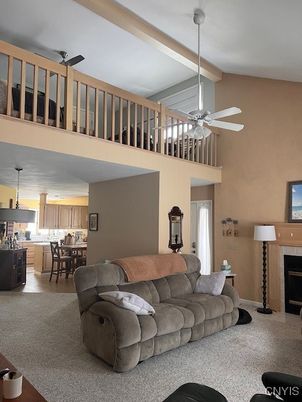 Dining room, Fireplace, Interior, Kitchen, Living room, Pendant Lights