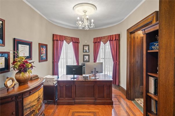 Chandelier, Home Office, Interior, Wood Texture Flooring