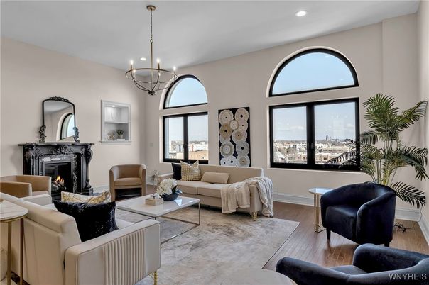 Fireplace, Interior, Living room, Pendant Lights, Recessed Lighting, Wood Texture Flooring