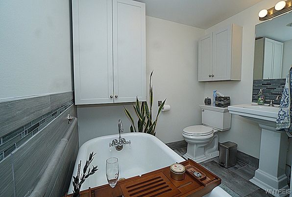Bathroom, Free Standing Baths, Interior, Wood Texture Flooring