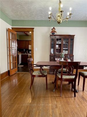Chandelier, Dining room, Interior, Wood Texture Flooring