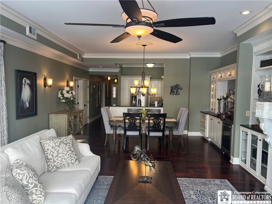 Dining room, Interior, Recessed Lighting, Wood Texture Flooring