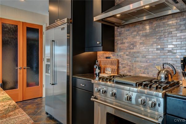 Interior, Kitchen, Stainless Steel Appliances, Stone Walls