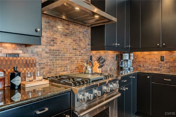 Interior, Kitchen, Stainless Steel Appliances, Stone Walls