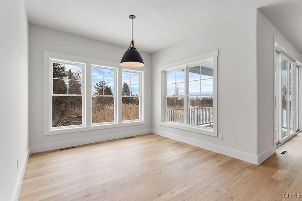 Empty room, Interior, Pendant Lights, Wood Texture Flooring