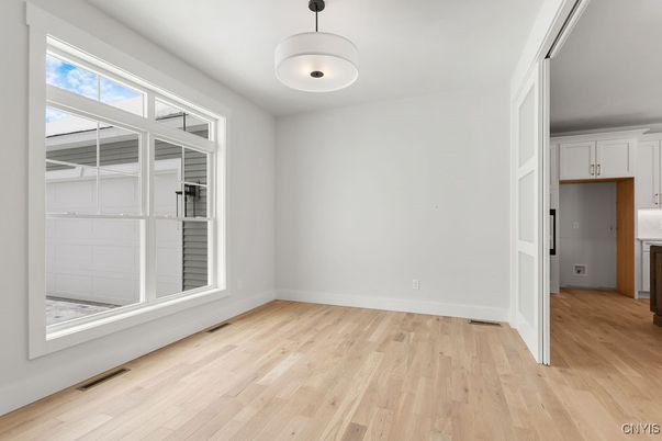 Empty room, Interior, Pendant Lights, Wood Texture Flooring