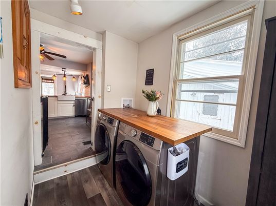 Interior, Kitchen, Washer, Wood Texture Flooring