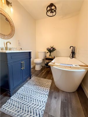 Bathroom, Free Standing Baths, Interior, Wood Texture Flooring