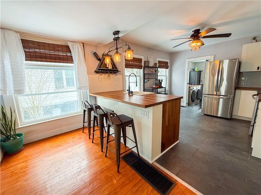 Interior, Kitchen, Pendant Lights, Stainless Steel Appliances, Wood Texture Flooring