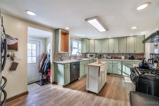 Interior, Kitchen, Recessed Lighting, Wood Texture Flooring